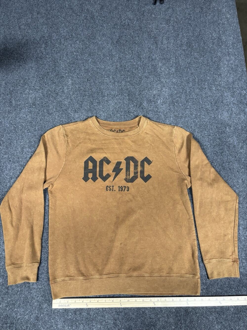 AC/DC Sweatshirt Medium Brown Graphic Band Crewneck Pullover Rock